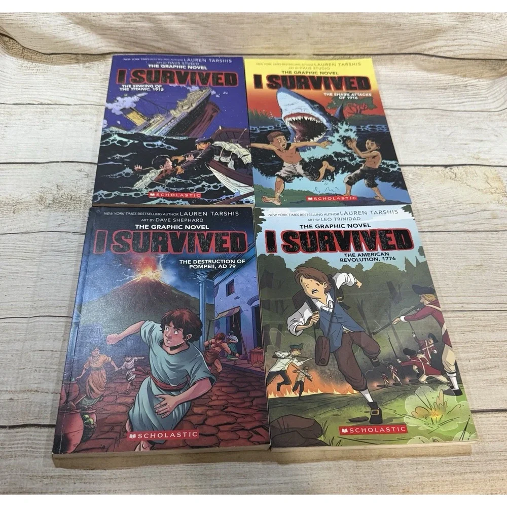 Lot of 8 I Survived Graphic Novels Comic Style Titanic Pompeii 9/11 Shark Attack
